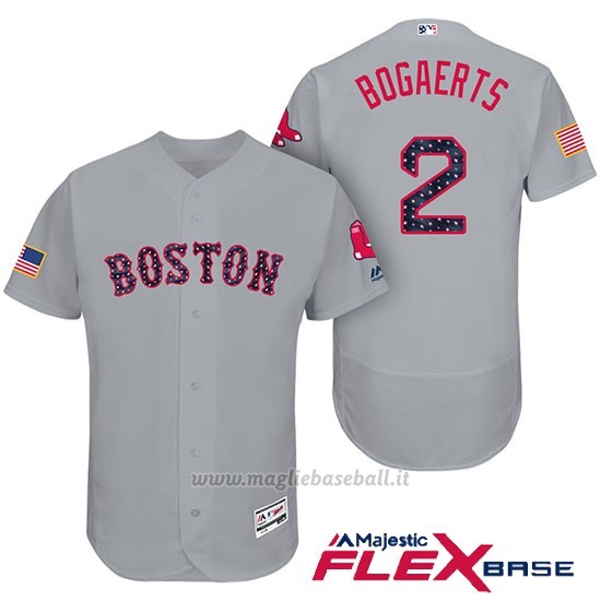 Maglia Baseball Uomo Boston Red Sox 2017 Estrellas y Rayas Xander Bogaerts Grigio Flex Base